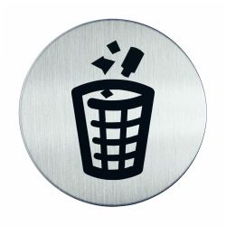 Pictogram zelfklevend rond afvalbak RVS