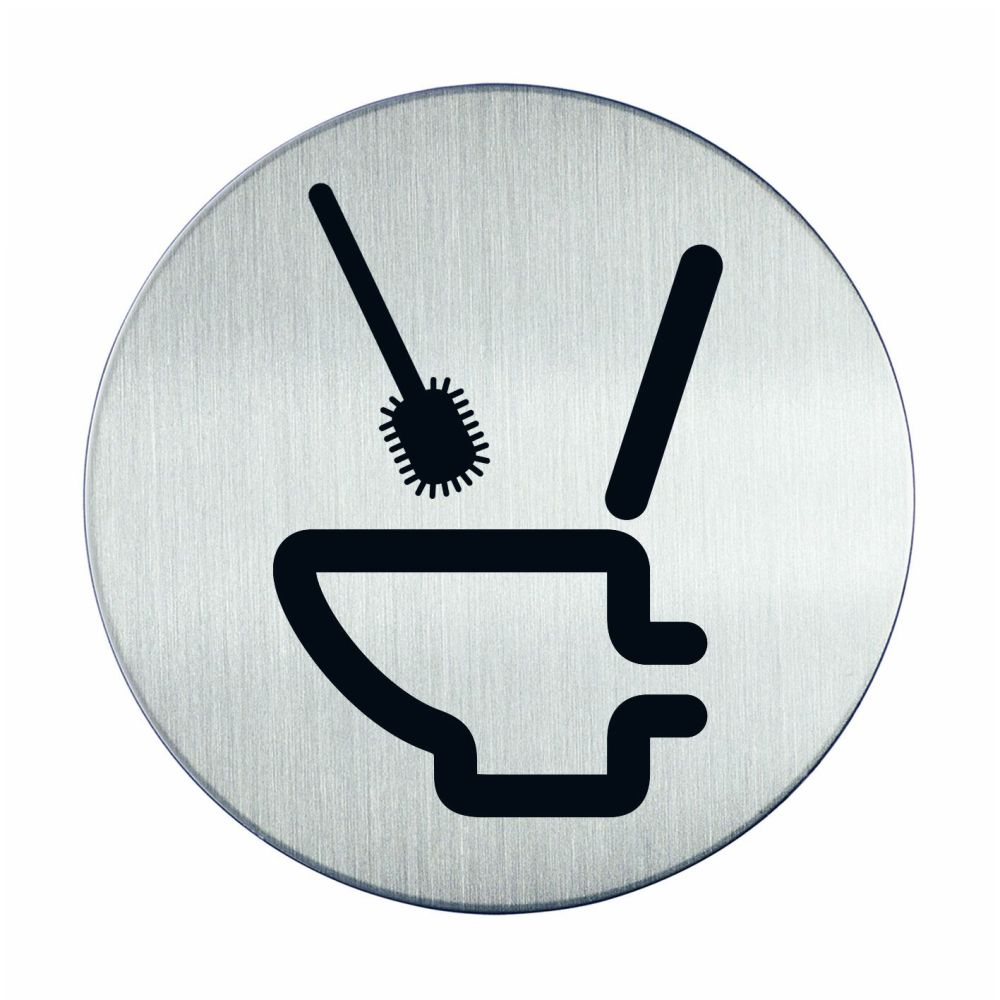 Pictogram zelfklevend rond gebruik toiletborstel RVS