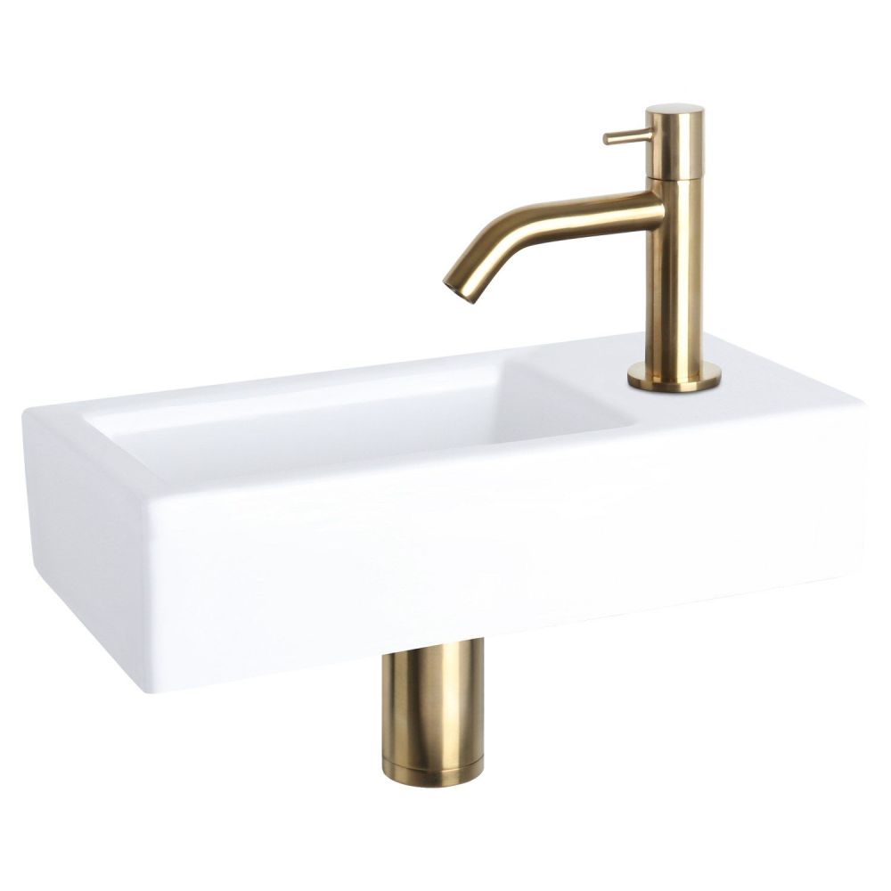 Differnz Ravo fonteinset keramiek - kraan gebogen mat goud