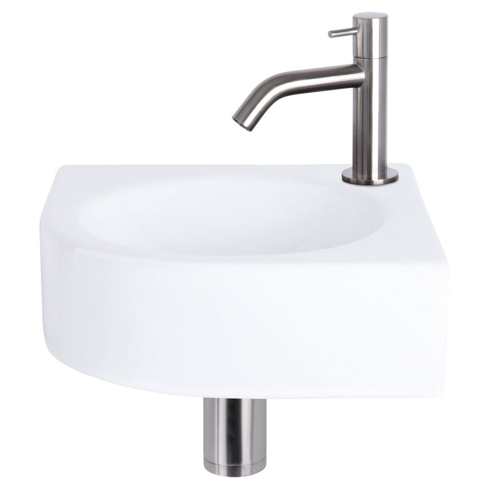 Differnz Cleo fonteinset keramiek - kraan gebogen mat chroom