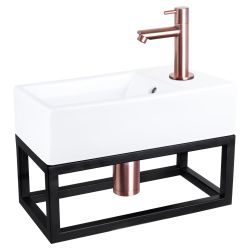 Differnz Force fonteinset keramiek - kraan recht - met handdoekrek rood koper