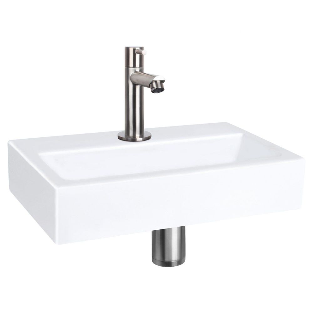 Differnz Flat fonteinset keramiek - kraan recht - mat chroom