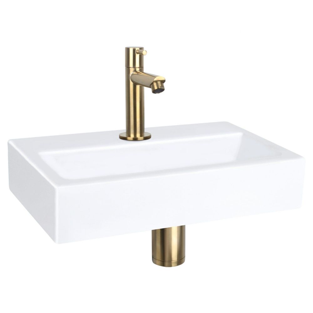 Differnz Flat fonteinset keramiek - kraan recht mat goud