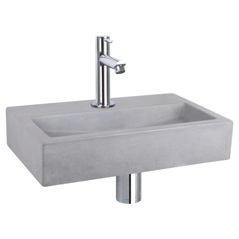 Differnz Flat fonteinset beton lichtgrijs - kraan gebogen chroom