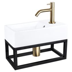 Differnz Force fonteinset keramiek - kraan gebogen - met handdoekrek mat goud