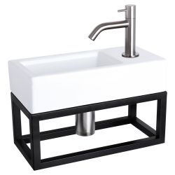 Differnz Ravo fonteinset keramiek - kraan gebogen - met handdoekrek mat chroom