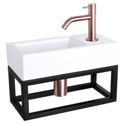 Differnz Ravo fonteinset keramiek - kraan gebogen - met handdoekrek rood koper