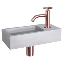 Differnz Ravo fonteinset beton lichtgrijs - kraan kruis rood koper