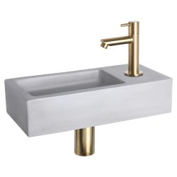 Differnz Ravo fonteinset beton lichtgrijs - kraan recht mat goud