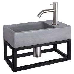 Differnz Force fonteinset beton donkergrijs - kraan gebogen - met handdoekrek mat chroom