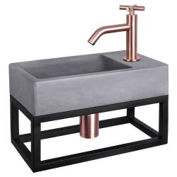 Differnz Force fonteinset beton donkergrijs - kraan kruis - met handdoekrek rood koper