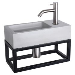 Differnz Ravo fonteinset beton lichtgrijs - kraan gebogen - met handdoekrek mat chroom