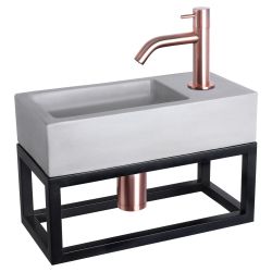 Differnz Ravo fonteinset beton lichtgrijs - kraan gebogen - met handdoekrek rood koper