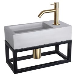 Differnz Ravo fonteinset beton lichtgrijs - kraan gebogen - met handdoekrek mat goud