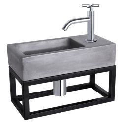 Differnz Ravo fonteinset beton donkergrijs - kraan kruis - met handdoekrek chroom