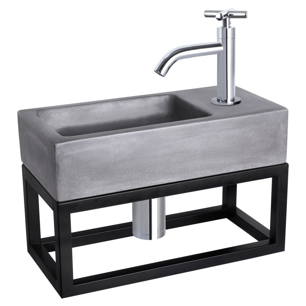 Differnz Ravo fonteinset beton donkergrijs - kraan kruis - met handdoekrek chroom