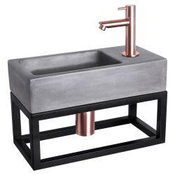 Differnz Ravo fonteinset beton donkergrijs - kraan recht - met handdoekrek rood koper