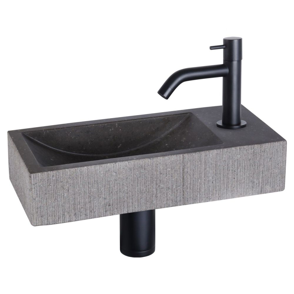 Differnz Ribble fonteinset bombai black - natuursteen - kraan gebogen mat zwart