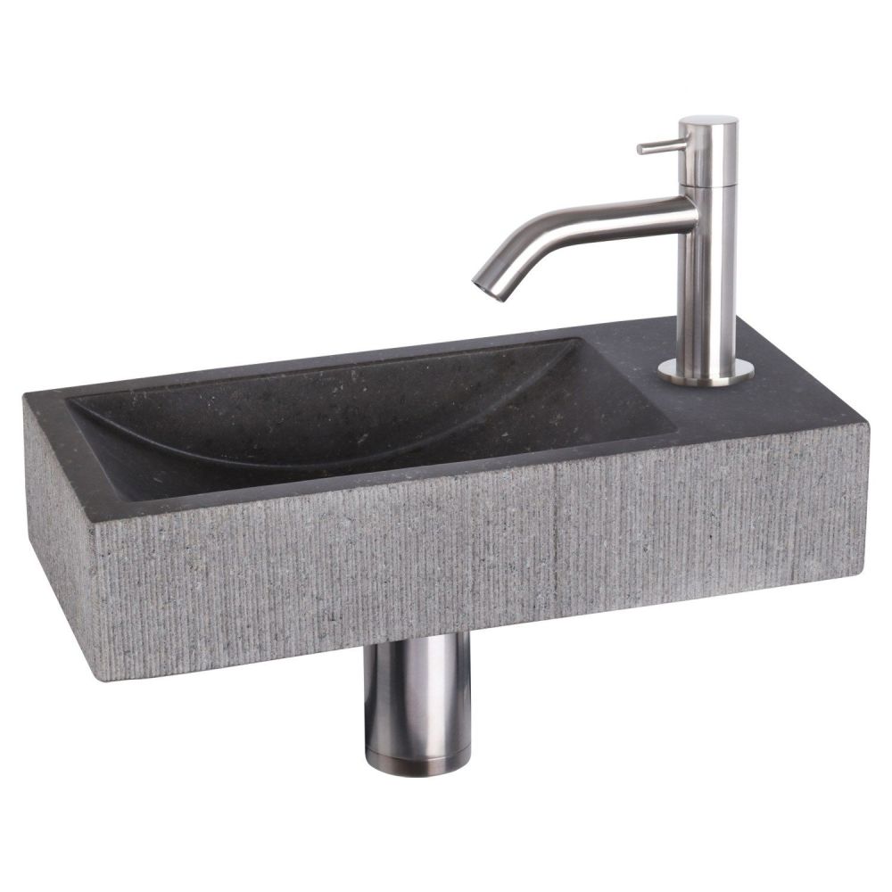 Differnz Ribble fonteinset bombai black - natuursteen - kraan gebogen mat chroom