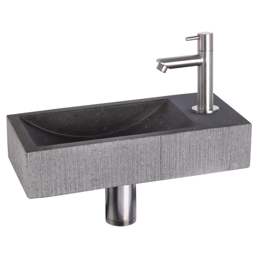 Differnz Ribble fonteinset bombai black - natuursteen - kraan recht mat chroom