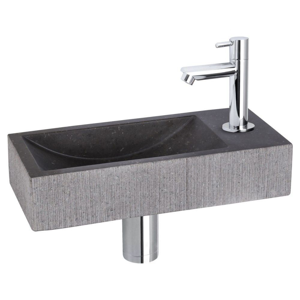 Differnz Ribble fonteinset bombai black - natuursteen - kraan recht chroom