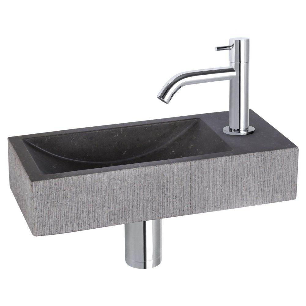 Differnz Ribble fonteinset bombai black - natuursteen - kraan gebogen chroom