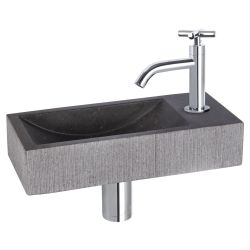 Differnz Ribble fonteinset bombai black - natuursteen - kraan kruis chroom