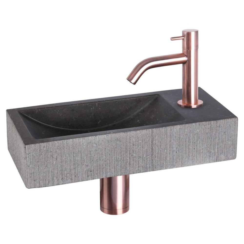 Differnz Ribble fonteinset bombai black - natuursteen - kraan gebogen rood koper