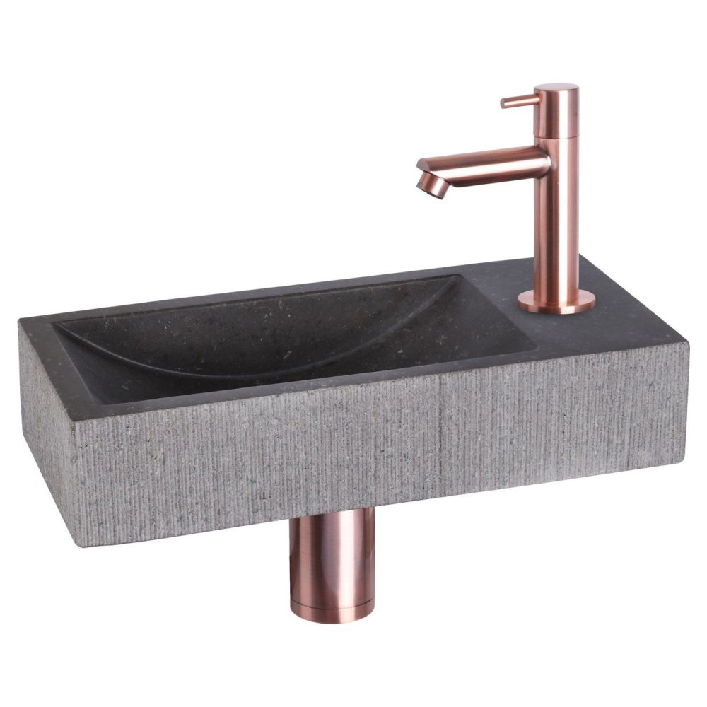 Differnz Ribble fonteinset bombai black - natuursteen - kraan recht rood koper