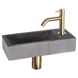 Differnz Ribble fonteinset bombai black - natuursteen - kraan gebogen mat goud