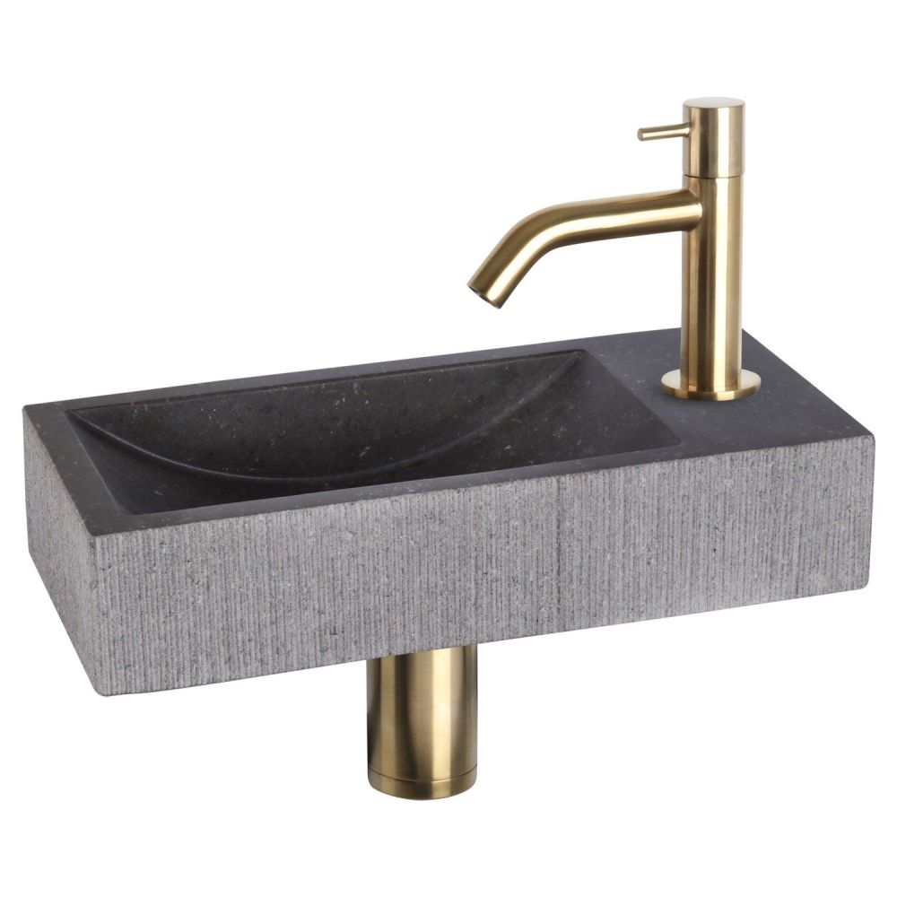 Differnz Ribble fonteinset bombai black - natuursteen - kraan gebogen mat goud