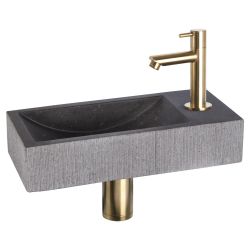 Differnz Ribble fonteinset bombai black - natuursteen - kraan recht mat goud