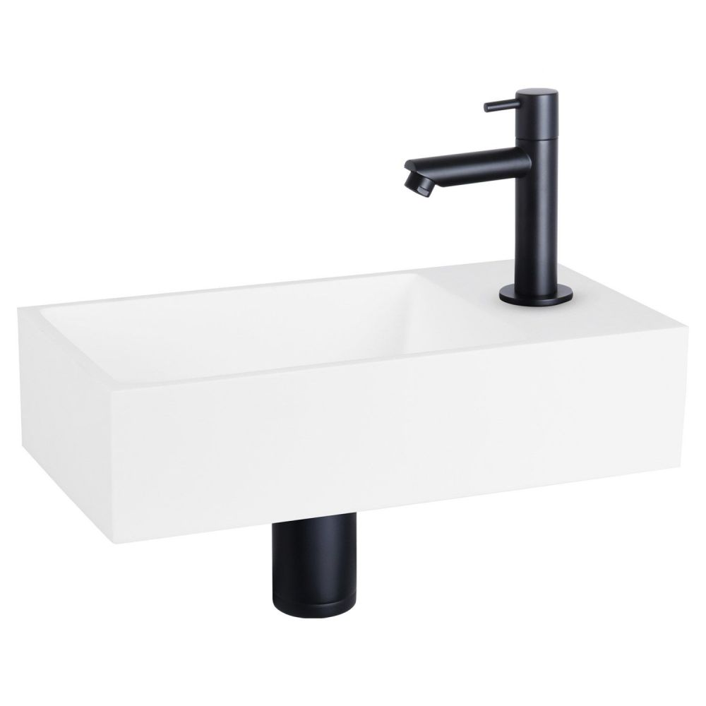 Differnz Solid fonteinset solid surface - kraan recht mat zwart
