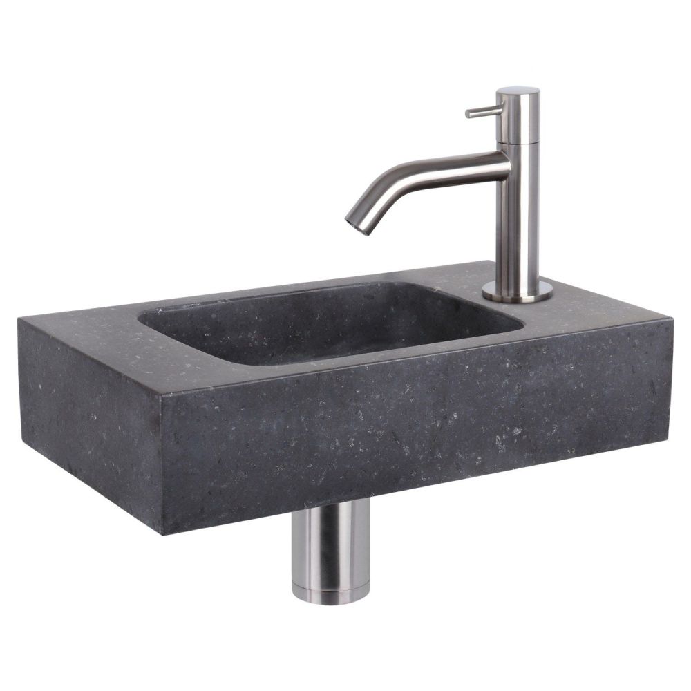 Differnz fonteinset bombai black - natuursteen - kraan gebogen mat chroom