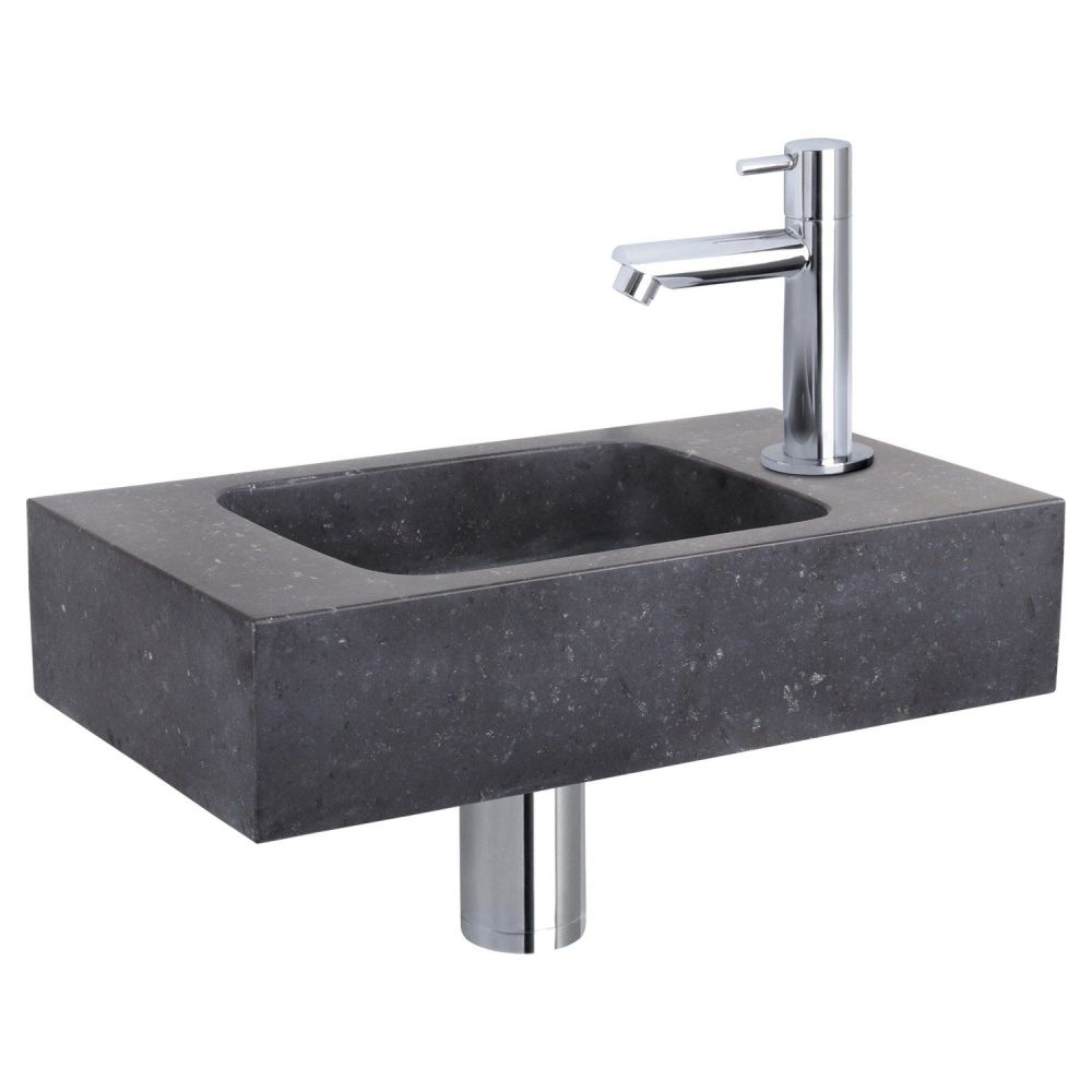 Differnz fonteinset bombai black - natuursteen - kraan recht chroom