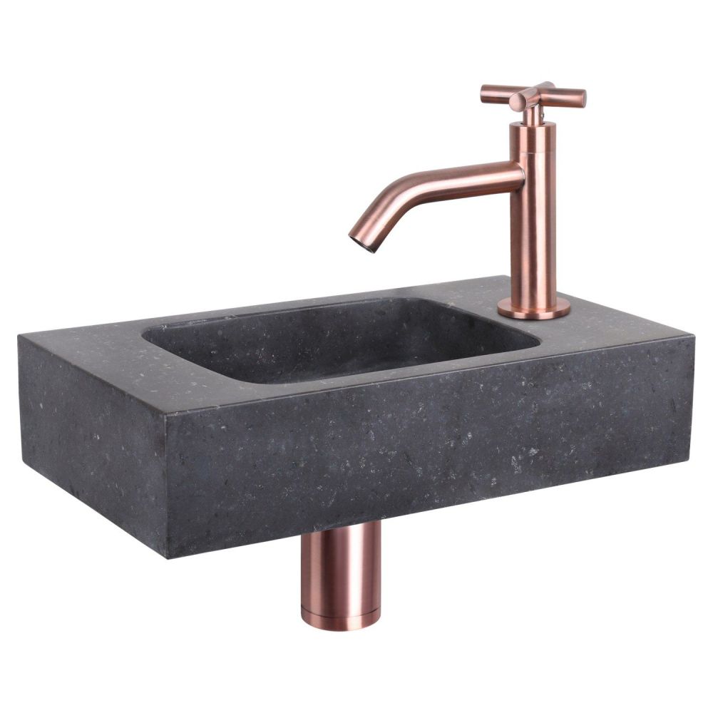 Differnz fonteinset bombai black - natuursteen - kraan kruis rood koper