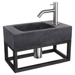 Differnz fonteinset bombai black - natuursteen - kraan gebogen - met handdoekrek mat chroom