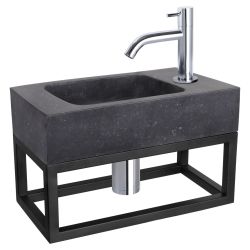 Differnz fonteinset bombai black - natuursteen - kraan gebogen - met handdoekrek chroom