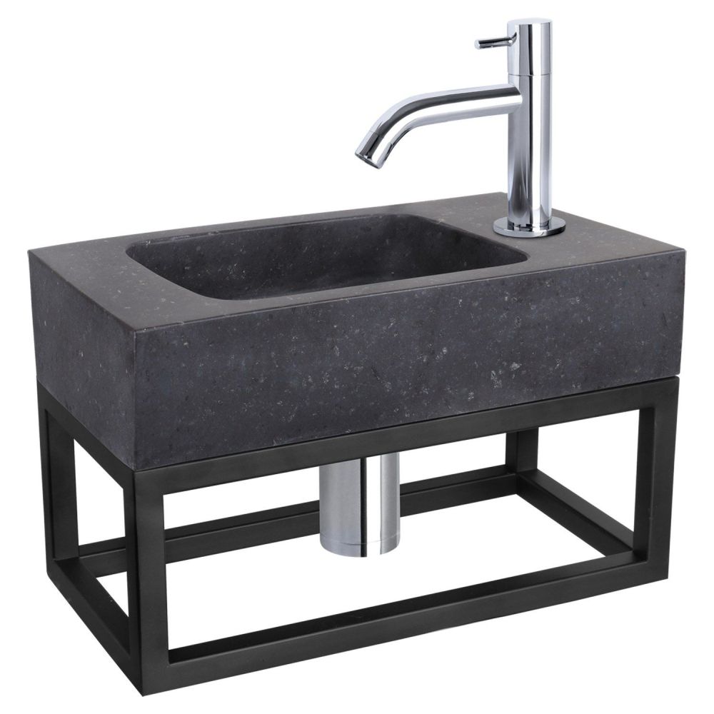 Differnz fonteinset bombai black - natuursteen - kraan gebogen - met handdoekrek chroom