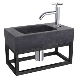 Differnz fonteinset bombai black - natuursteen - kraan kruis - met handdoekrek chroom