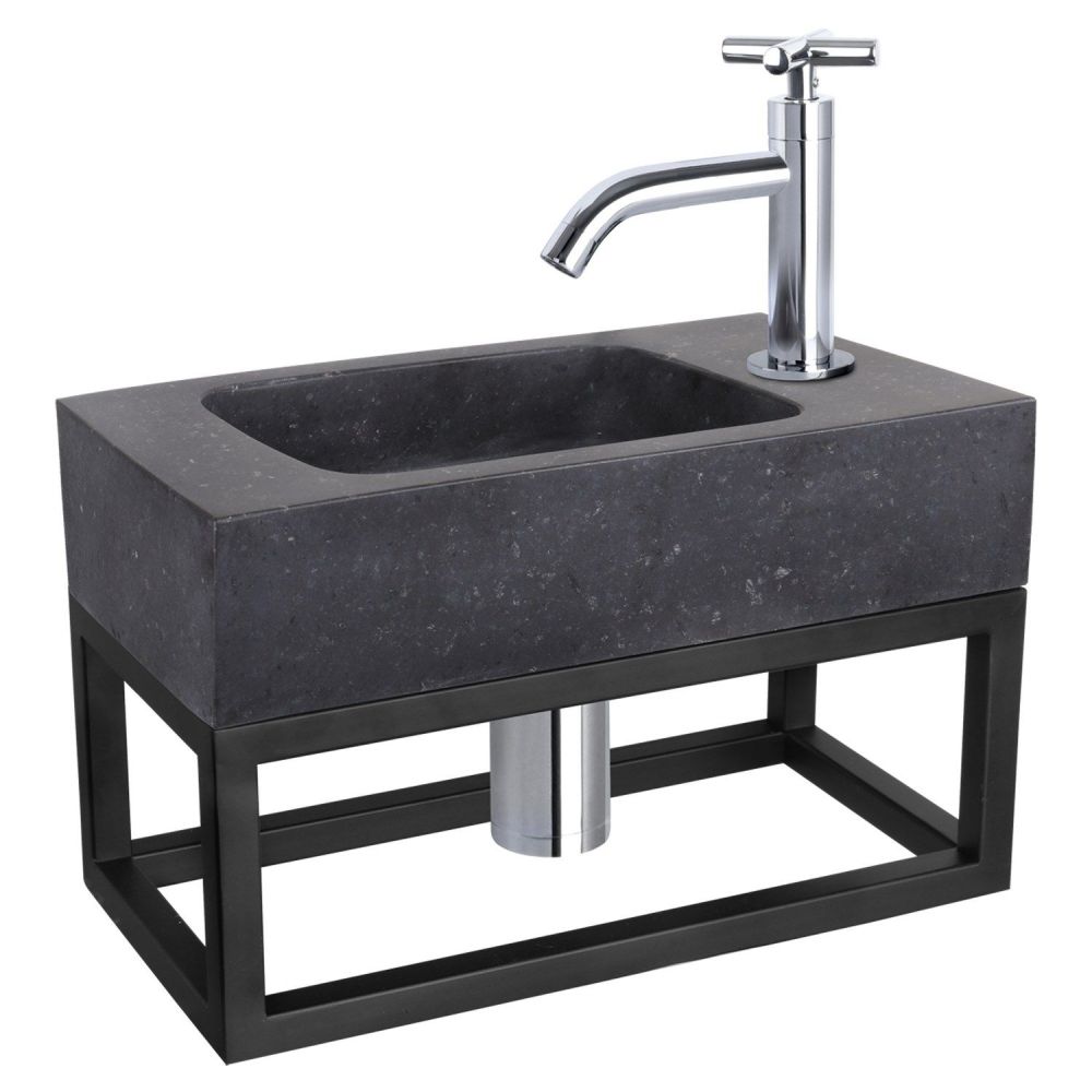 Differnz fonteinset bombai black - natuursteen - kraan kruis - met handdoekrek chroom