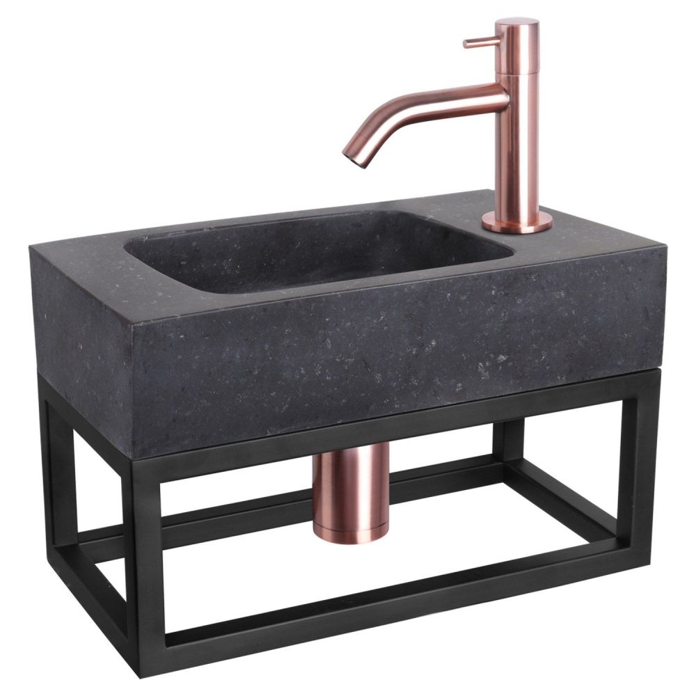 Differnz fonteinset bombai black - natuursteen - kraan gebogen - met handdoekrek rood koper