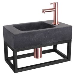 Differnz fonteinset bombai black - natuursteen - kraan recht - met handdoekrek rood koper