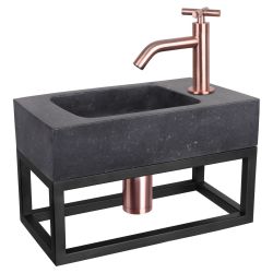 Differnz fonteinset bombai black - natuursteen - kraan kruis - met handdoekrek rood koper
