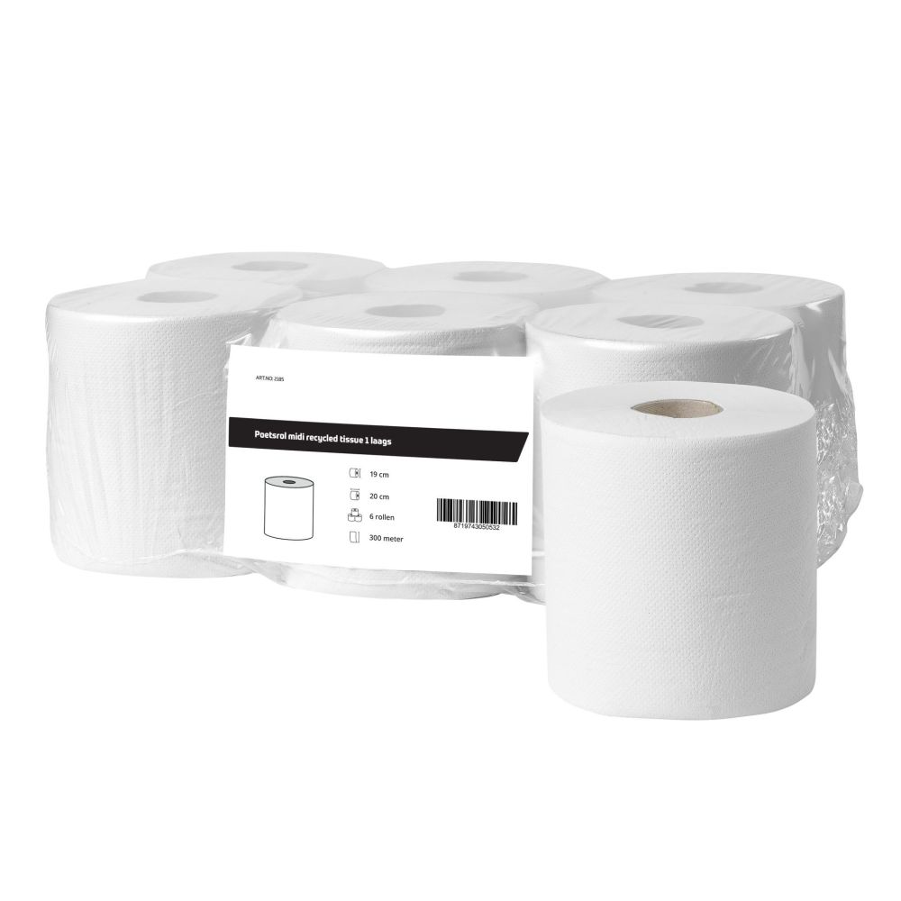 Poetsrol midi recycled tissue 1 laags - 6 rollen