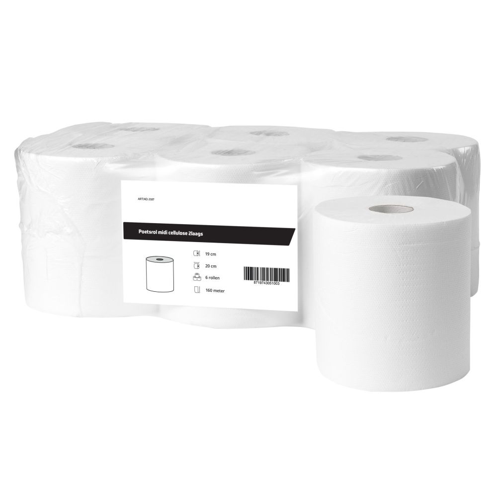 Poetsrol midi cellulose wit 2 laags - 6 rollen