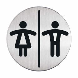 Pictogram zelfklevend rond dames- en herentoilet RVS