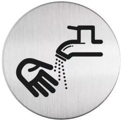 Pictogram zelfklevend rond handen wassen RVS