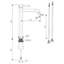Differnz hoge koud/warmwater kraan gebogen - gun metal