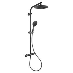 Differnz Thermoline doucheset rond met thermostaatkraan, stortdouche en handdouche - zwart